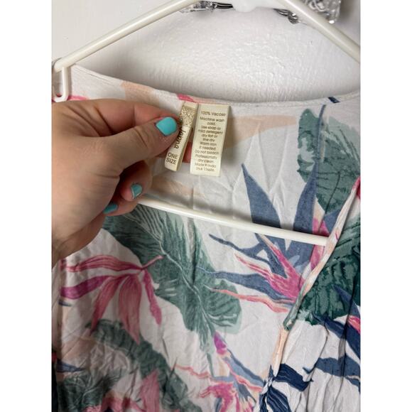 Japna Kimono Cover Up Women's One Size White Tropical Floral Print Lightweight - Picture 6 of 6